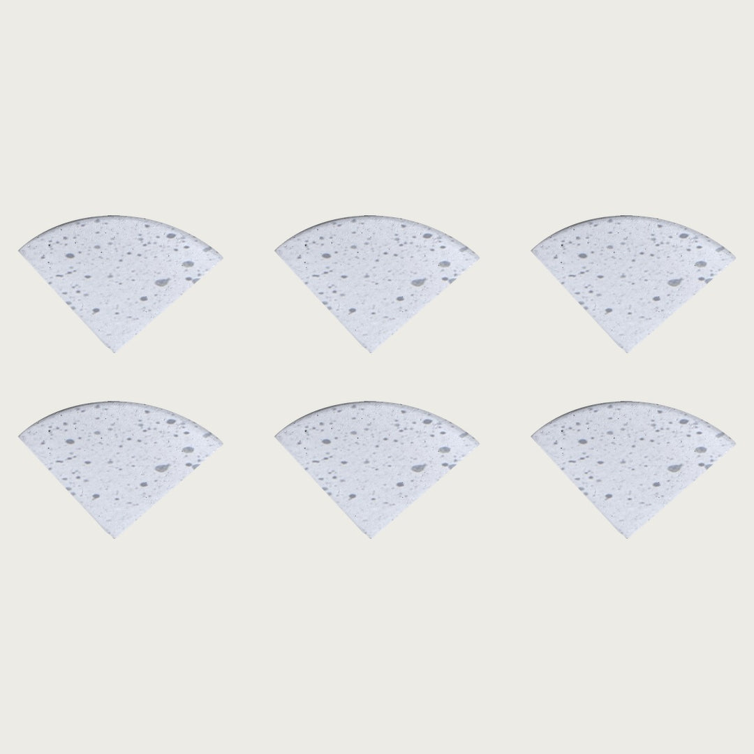 Six Blizzard soft white speckled terrazzo pot feet — one set of six, for a trough or long planter