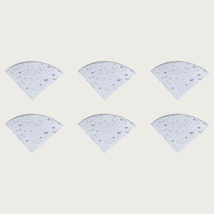 Six Blizzard soft white speckled terrazzo pot feet — one set of six, for a trough or long planter