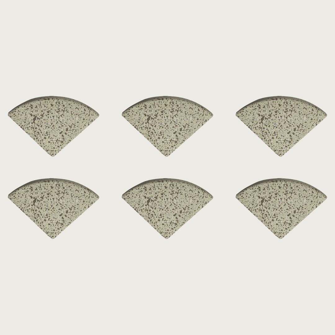 Six Nougat pale warm-beige terrazzo pot feet — one set of six, for a trough or long planter
