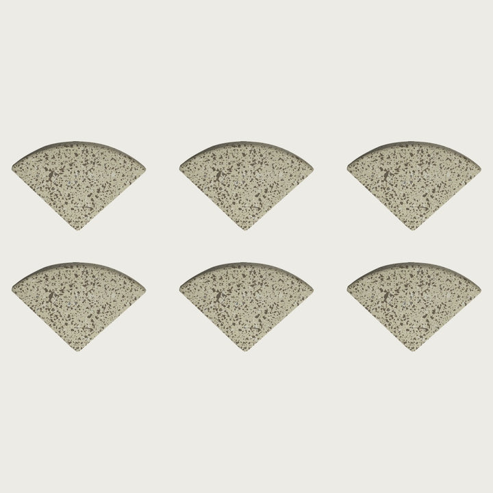 Six Nougat pale warm-beige terrazzo pot feet — one set of six, for a trough or long planter