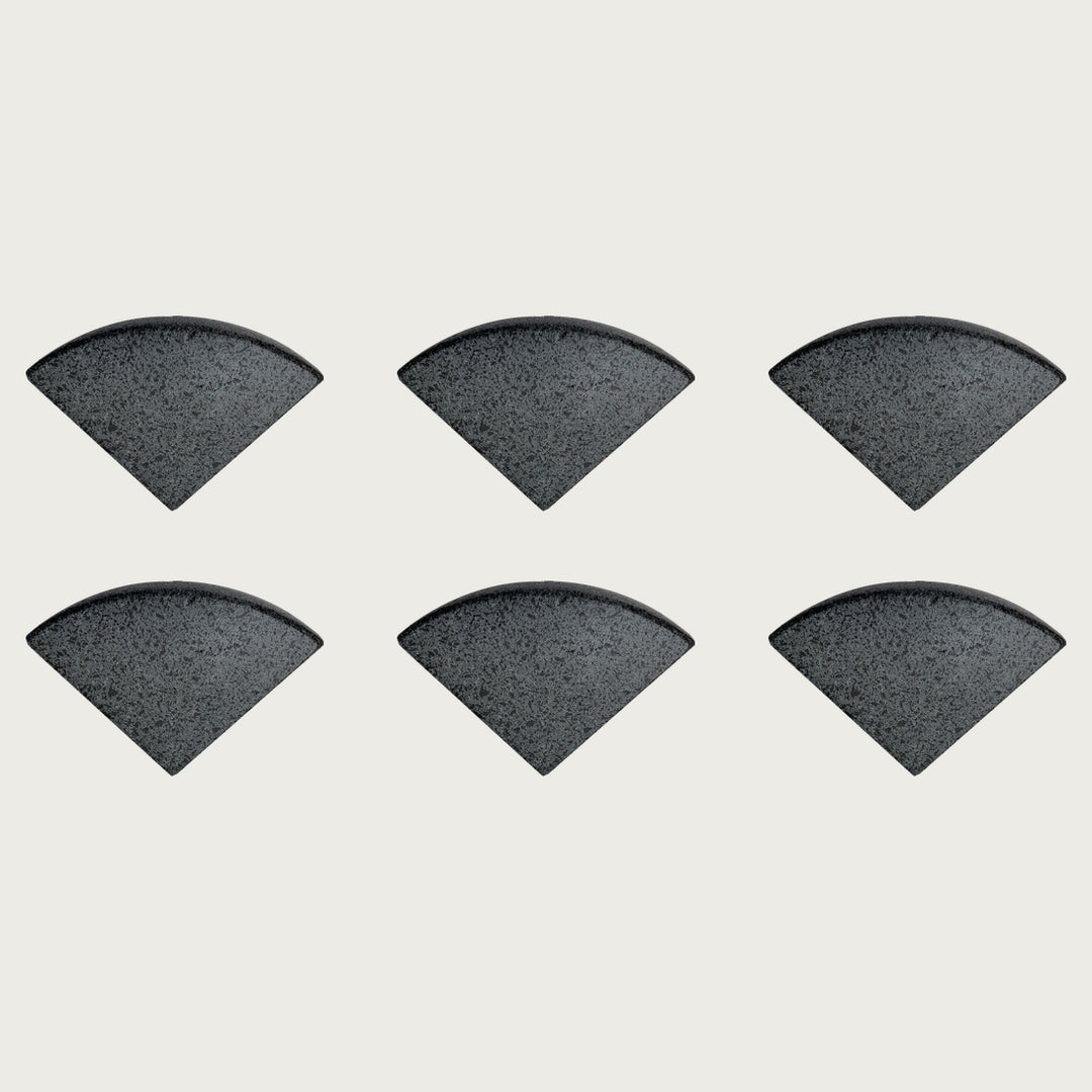 Six Onyx deep near-black terrazzo pot feet — one set of six, for a trough or long planter