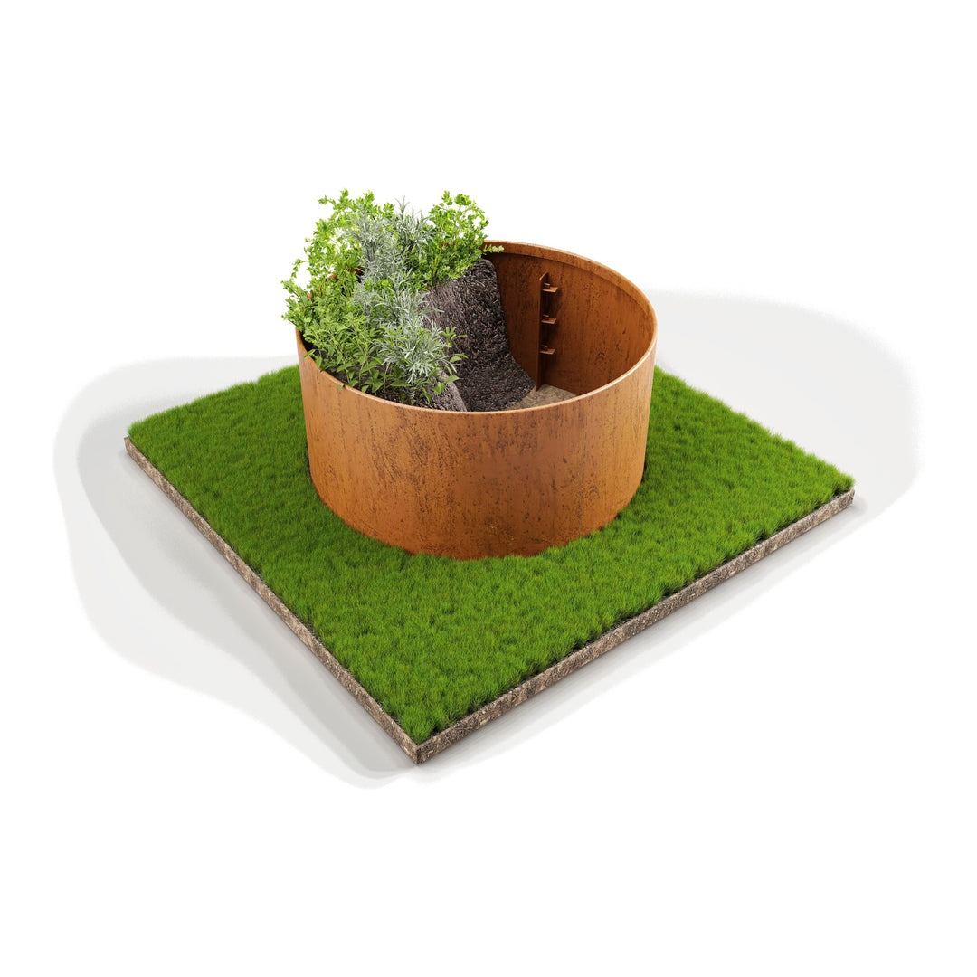 Straightcurve pre-curved ring garden bed 800 mm diameter, 400 mm high, weathering steel